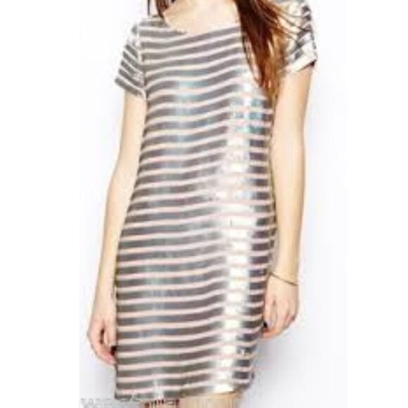 French Connection blush pink sequin stripe Fast Eden Cupid Dress - Picture 1 of 11
